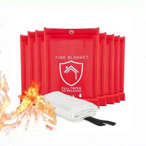 Couverture anti-feu 6FT x 6FT en fibre de verre enduite, résistante à la chaleur, avec bandes de traction et sac de rangement rouge - Product Image 1
