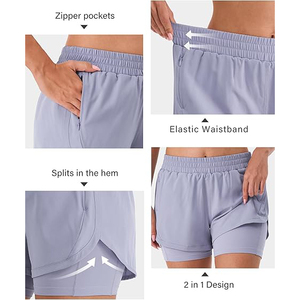 Shorts Deportivos 2 en 1 para Mujer, Lavanda, Fluidos, de Poliéster, Secado Rápido, Cintura Alta con Bolsillo con Cierre - Product Image 4