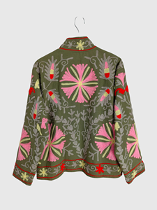 Veste à col mandarin brodée à la main avec des motifs floraux, manches longues, en coton, pour femmes, taille plus, style Prairie Chic, à porter au printemps - Product Image 5