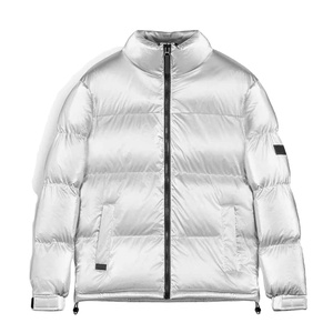 Blouson d'hiver matelassé surdimensionné pour homme, col montant à capuche, logo personnalisé sur le devant, coque en soie respirante, chaud, unisexe, 2026 - Product Image 2