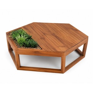 Mesa de Centro Hexagonal de Madera de Acacia, Estilo Moderno de Mediados de Siglo, Ecológica, Hecha a Mano, con Jardinera Integrada para Sala de Estar - Venta al Por Mayor - Product Image 1
