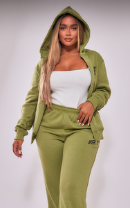 Wholesale Women Olive Hoodie and Stacked <b>Pants</b> Set Custom Casual Two Piece Tracksuit OEM Factory Supplier - Product Image 3