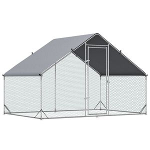 Grande Recinto per Galline 10 X 6.5 X 6.5, Pollaio in Metallo con Copertura, Recinto Esterno per Polli, Conigli e Anatre, Taglia S - Product Image 1