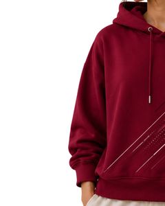 Sweat à capuche oversize rouge foncé pour femme, imprimé graphique géométrique personnalisé, en molleton de coton, pull décontracté streetwear - Product Image 3