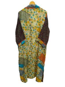 Robe kimono indienne en soie patchwork, cache-maillot de bain, tenue de nuit, longue robe, kimono indien vintage fait main en soie de sari recyclée - Product Image 6