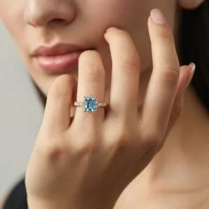 <b>Emerald</b> Cut 3 Carat Blue Topaz 925 Sterling <b>Silver</b> 14K Gold Plated Luxury Women Wedding Engagement <b>Ring</b> - Product Image 4