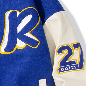 2026 Good Supplier Make Your Own Letterman With <b>Stand</b> Collar & Snap Closure Blue & Color Block College Baseball Jackets - Product Image 4