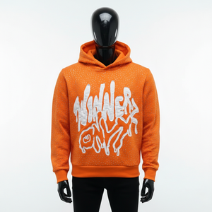 เสื้อฮู้ดดี้สตรีทแวร์ทรงโอเวอร์ไซส์ผ้าฝ้ายฟลีซหนานุ่มประดับคริสตัล งานปักคุณภาพสูง ดีไซน์แบบดิสเทรส  สำหรับทุกเพศ - Product Image 1