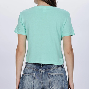 เสื้อครอปท็อปผู้หญิง คอกลม แขนสั้น สีพื้น ทรงปกติ แฟชั่น - Product Image 4