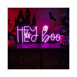 Hey Boo dengan Laba-laba Neon Tanda Dekorasi Pesta Halloween Funky Neon Tanda Dekorasi Ruang Led Neon Lampu Dinding Hadiah untuk Teman