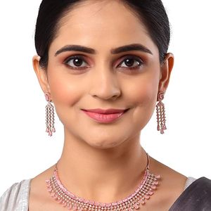 Juego de Joyería Étnica Chapada en Oro, Collar y Aretes con Piedras de Circonio, Diseño Geométrico para Mujer, Boda - Product Image 3