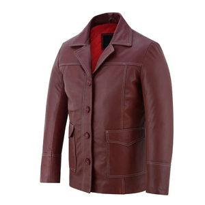 Fall Winter Men's Genuine Leather Jacket with Stand Collar and Front Logo Cow Skin Leather Best Quality - Product Image 4
