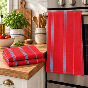 Essuie-tout de cuisine absorbant l'eau, torchon pour table à manger, essuie-tout 100% coton brodé à rayures. - Product Image 1