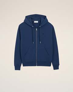 Sweat-shirt à capuche zippé bleu marine pour homme, coupe oversize, en coton French Terry, couleur unie, décontracté, pour l'été, avec poche avant et logo. - Product Image 1