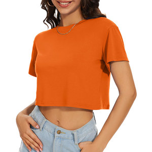 High Quality Women's Crop Top Polyester Cotton Blended <b>Material</b> Loose Fit Lightweight Breathable Short Length Unique Crop Tee - Product Image 5