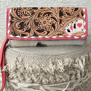 New Luxury Designer 2026 Hand <b>Tooled</b> <b>Leather</b> Wristlet Wallet Purse Hair On Cowhide <b>Leather</b> Card Holder Clutch for Women's - Product Image 4