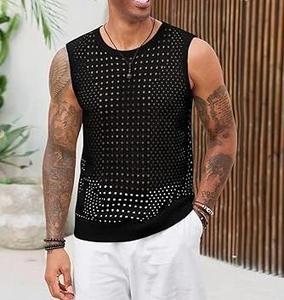 เสื้อยืดตาข่ายผู้ชายดีไซน์ล่าสุด เสื้อแขนกุดสำหรับออกกำลังกาย ระบายอากาศได้ดี ทรงหลวม เหมาะสำหรับฟิตเนส เสริมสร้างกล้ามเนื้อ เสื้อสไตล์ดิสเทรส - Product Image 4