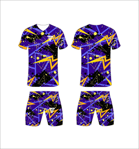 Custom Sublimated Purple Geometric Soccer Jersey Set <b>Men</b> V-Neck Short Sleeve Moisture Wicking Athletic Fit All Seasons - Product Image 1