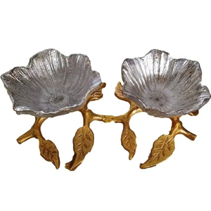 Meilleures ventes - Ensemble de bols décoratifs en or et en argent en forme de fleur avec un design de branche, idéal pour servir des collations et des condiments - Product Image 1