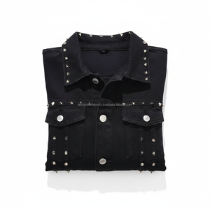 Gilet en jean sans manches pour homme, noir, coupe ajustée, sur mesure, vente en gros OEM - Product Image 6