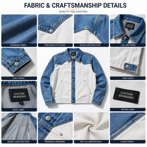 Custom Men's Two-Tone Western Motorcycle <b>Canvas</b> <b>Jacket</b> Organic Cotton Windproof Breathable Front OEM ODM Private Label Wholesale - Product Image 5