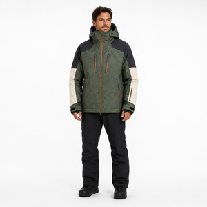 Men's Waterproof Zipper Front <b>Ski</b> Jacket Hooded Color Blocked Synthetic 10000mm Breathable Outdoor Wear - Product Image 2