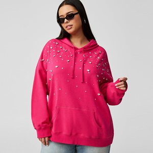 Rhinestone Work Custom Women Pullover <b>Long</b> <b>Sweatshirt</b> Cotton Fleece Women Sweater Pullover Oversize Hoodies Shirt For Women - Product Image 3