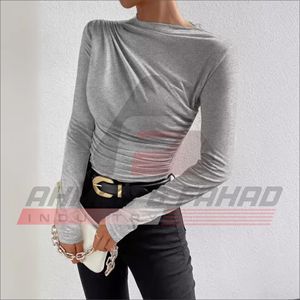 Cute <b>Wool</b> O-Neck Spring Summer 2024 Solid Color Slim Fit Shirt <b>Dress</b> Versatile Front Logo <b>Long</b> <b>Sleeve</b> Women's - Product Image 5