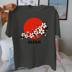 Tshirt femme fleurs de cerisier avec JAPON pur coton coupe confort - Product Image 2
