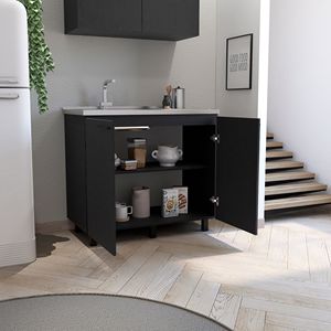 Napoles 2 Ripiano da Banco in Acciaio Inox con Interno Nero e Mobiletto con Lavello per Cucina - Product Image 3