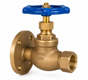 Válvula de globo de bronce de 1/2 pulgada con brida de un lado, vástago elevable roscado de un lado, tapa roscada, asiento integral y volante manual - Product Image 1