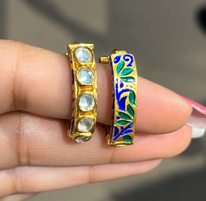 Pendientes de Aro Vintage de Plata Chapada en Oro de 18K con Incrustaciones de Cristal Azul Meenakari y Topacio, Estilo Indio para Mujer, Ideales para Fiestas y Bodas - Product Image 2