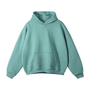 เสื้อฮู้ดโอเวอร์ไซส์ผู้ชาย สีเขียวล้วน ผ้าฝ้ายฟลีซ สวมใส่สบาย มีกระเป๋า ดีไซน์สำหรับฤดูใบไม้ร่วง - Product Image 2