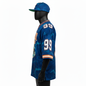 T-shirt 100% coton pour homme, coupe ample, imprimé, maillot de football pour homme, polyester, maille, panneaux bleus et oranges, logo brodé personnalisé - Product Image 3