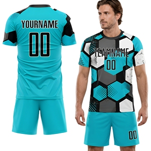 เสื้อฟุตบอลแบบกำหนดเองสำหรับผู้ชาย แขนสั้น พิมพ์ลายแบบซับลิเมชั่น ระบายเหงื่อได้ดี 100% โพลีเอสเตอร์ พร้อมชื่อทีมและหมายเลข กระชับพอดีตัว - Product Image 1