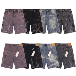 Men's High Waist Cargo Bermuda <b>Shorts</b> <b>Sequined</b> Rhinestone Decorated Street Style Button Fly 100% Cotton Canvas Fabric - Product Image 5