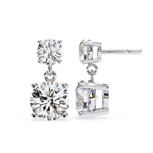 Boucles d'oreilles pendantes en moissanite 3,7 CTW, pierres rondes de 7,2 mm et 4,8 mm, en argent sterling, alternative brillante au diamant - Product Image 2