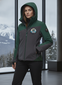 Men's Green Gray Hooded Puffer Jacket Waterproof Color Blocking Patch Design <b>Winter</b> Sporty Outerwear - Product Image 5