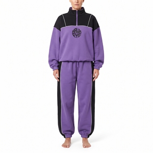 <b>Women's</b> Custom Cotton Fleece <b>Lounge</b> Tracksuit Set Half Zip Sweatshirt and <b>Pants</b> - Product Image 5