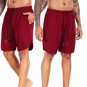 <b>Hot</b> Sale Fitness Double Layer Short Inner Compression <b>Red</b> Color Knee Length Soft Fabric Gym Breathable Shorts For Men's - Product Image 3