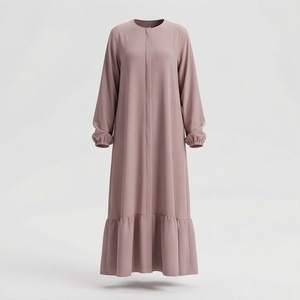 Abaya élégante et modeste à col en V droit, longueur cheville, légère, mode islamique pour femmes, 100% polyester respirant, vente au détail et en gros - Product Image 1