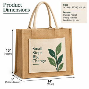 Eco-Friendly Jute Tote <b>Bag</b> with Printed Leaf Design Small Size Double Shoulder & <b>Rope</b> Handles-Reusable Gift & Shopping <b>Bag</b> - Product Image 2