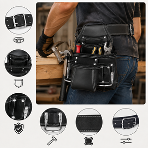 Customizable Genuine Leather Waist <b>Tool</b> Bag Heavy Duty Multi Pocket Work Belt for Electrician Carpenter Construction Workshop - Product Image 5