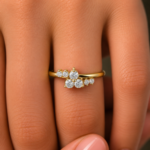 แหวนเพชรทรงกลมเจียระไนแบบบริลเลียนท์  แบบไม่สมมาตร  ทองคำ 14K 18K สีเหลือง  DEF VVS  ผลิตในห้องปฏิบัติการ  แหวนแต่งงานหรูหรา  ขายส่ง - Product Image 2