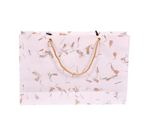Sac de courses en papier blanc fait main, écologique, avec de magnifiques embellissements en pétales de fleurs naturelles et une corde dorée de qualité supérieure - Product Image 5