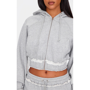 Ensemble de survêtement personnalisé en coton deux pièces : crop top à capuche et pantalon de survêtement large vintage délavé à l'acide, style streetwear - Product Image 3