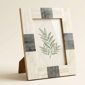 Elegant Wooden <b>Photo</b> Frame Rectangular Vertical Blue White Leaf Pattern Handmade Tabletop Decorative Picture <b>Holder</b> - Product Image 4