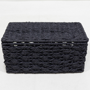 Eco Handwoven Black Paper Rope Storage Box Organizer <b>Basket</b> <b>Rectangular</b> Hinged Lid - Product Image 6