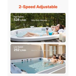 Pompa Elettrica Sundance 2 HP per SPA, Pompa per Vasca Idromassaggio a 2 Velocità, Porta da 2 Pollici, 139.5 GPM (Alta Velocità), 66.5 GPM (Bassa Velocità), 115V 60Hz, Telaio in Metallo 48 - Product Image 4