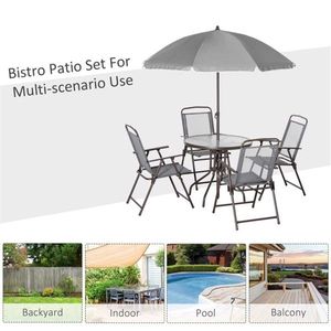 Set di Mobili da Giardino in Teak Impermeabile con Tavolo, Sedie e Ombrellone per Pranzo all'Aperto - Product Image 3